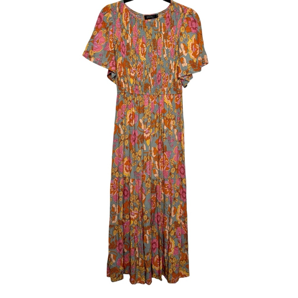 ZESICA Boho Floral Smocked Maxi Dress S Cottagecore Prairie Festival